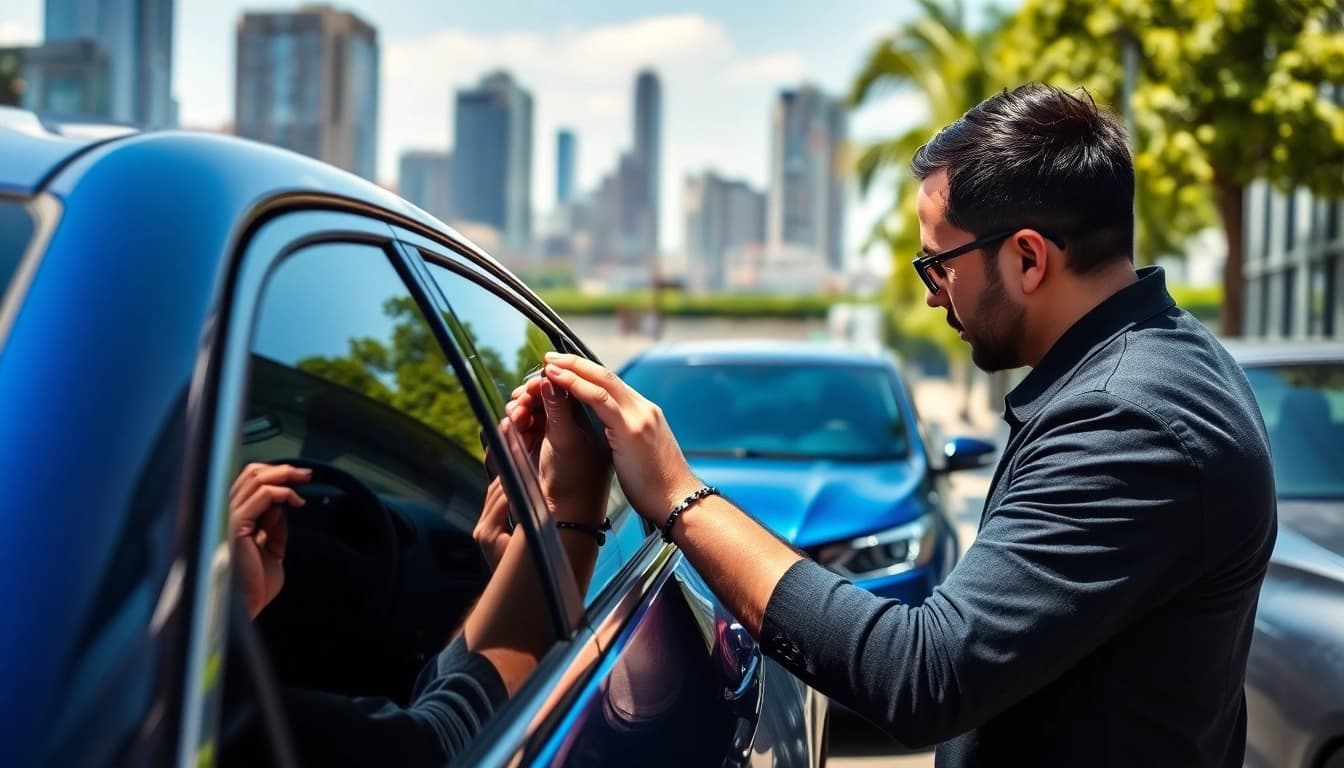Tinting vehicle windows for improved privacy and style, showcasing window tint near me services.