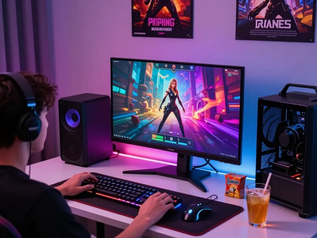 Exciting gaming scene featuring a player engaged in sex games with vibrant LED lights and immersive setup.