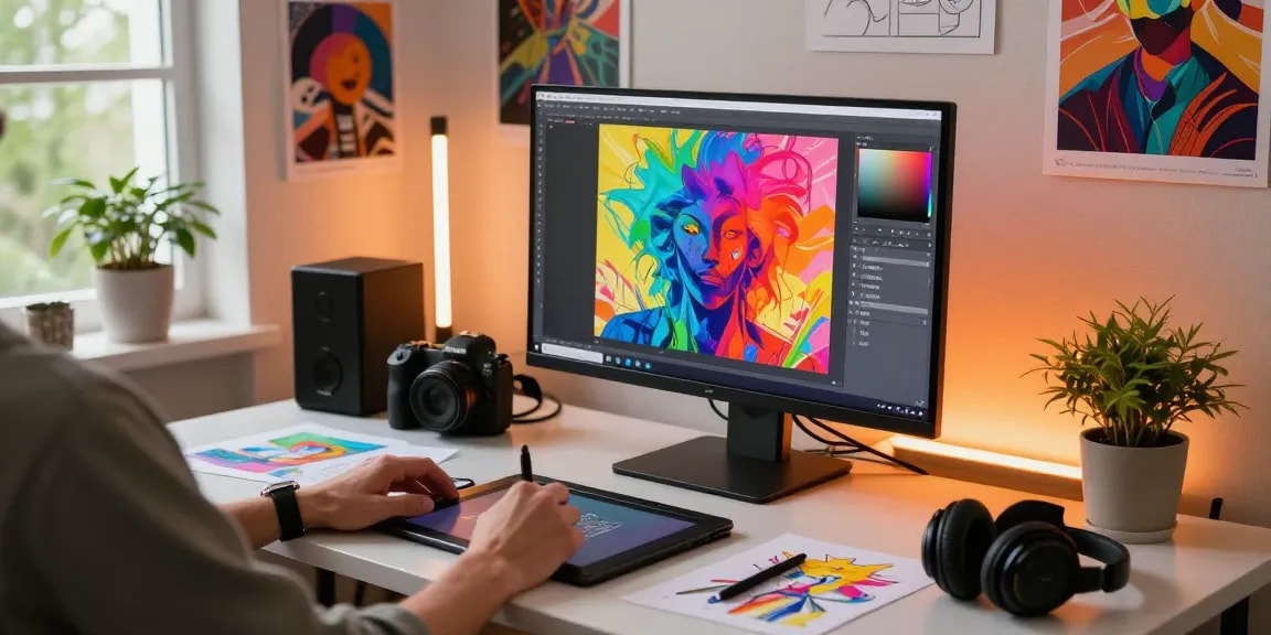 Creative workspace featuring NSFW digital art and design tools in an inspiring environment.