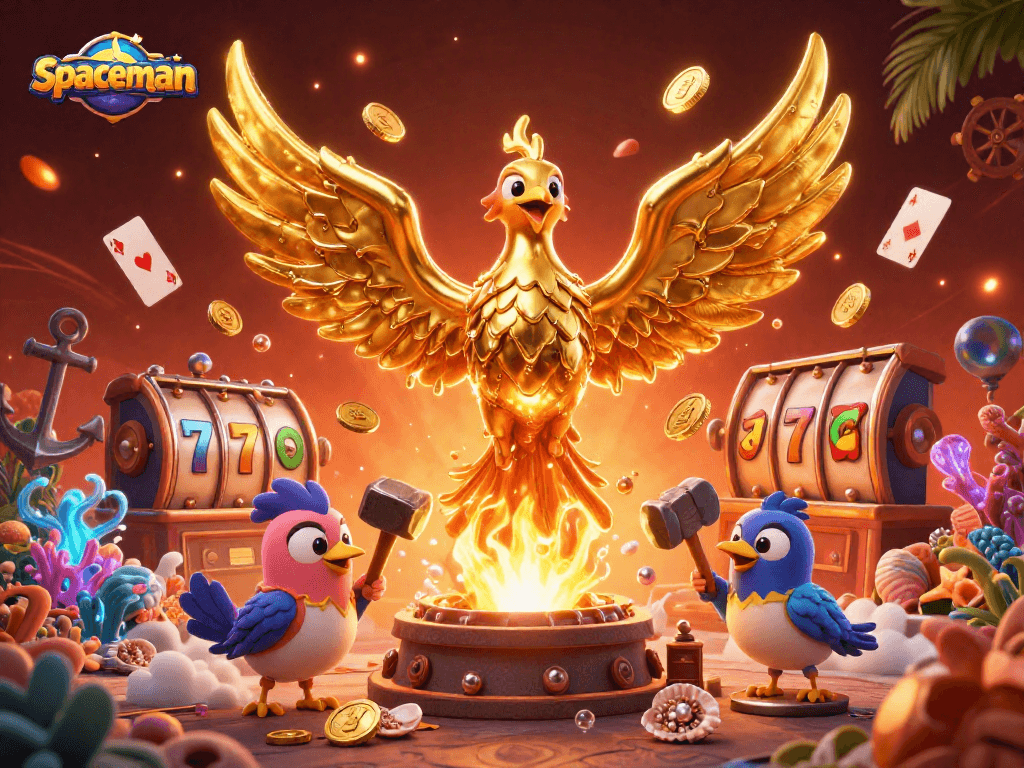 Experience the thrill of spaceman slots with molten golden phoenix and casino elements.