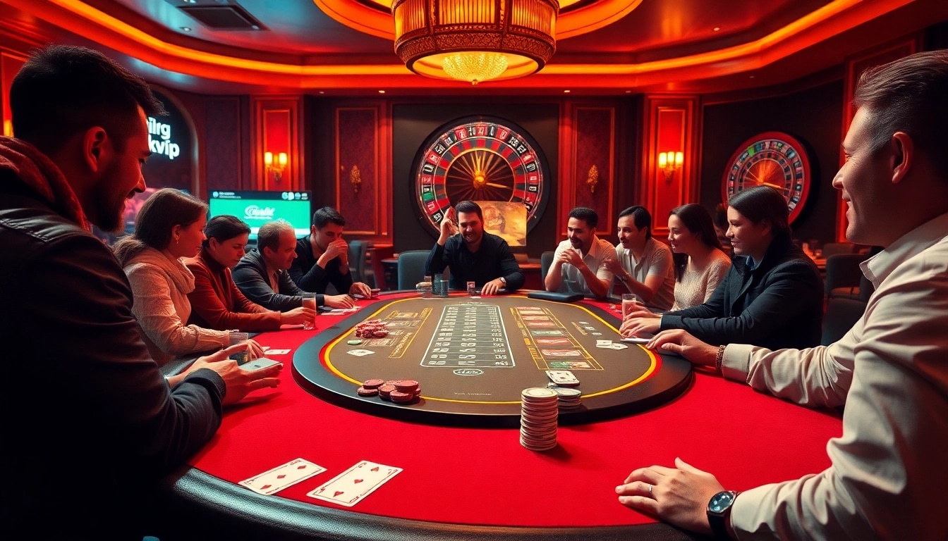 Experience the thrill of rikvip at an upscale poker table with vibrant chips and intense gameplay.