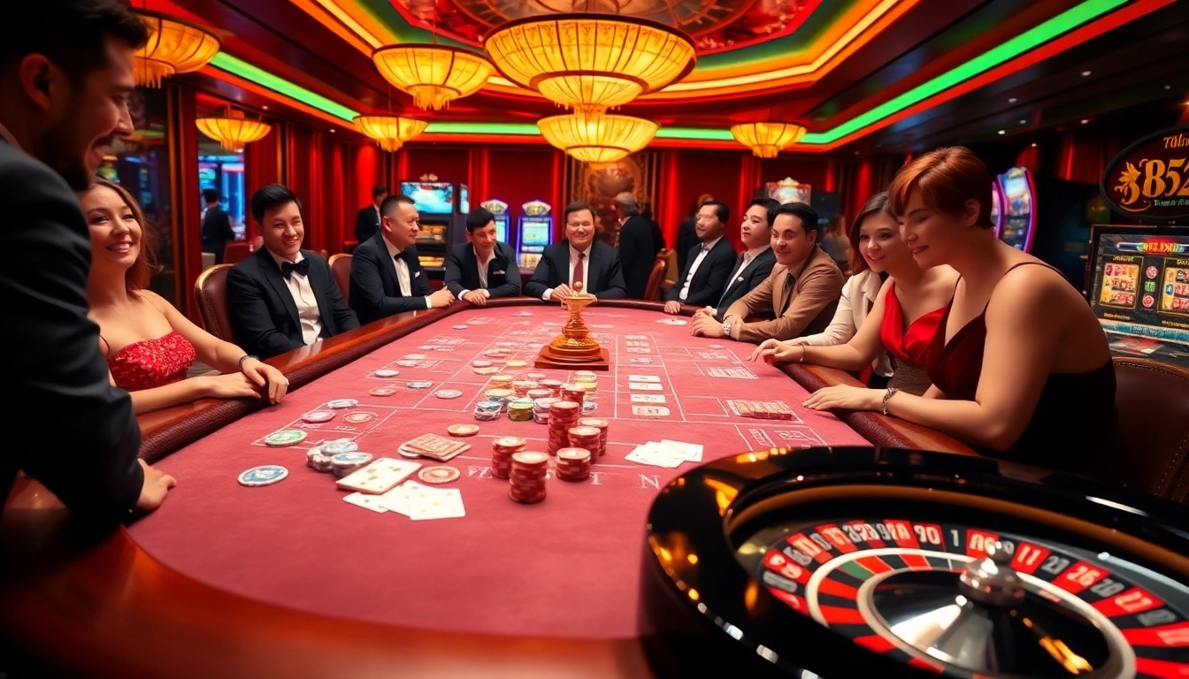 Engage with thrilling games at b52 club, featuring vibrant poker tables and spinning roulette wheels.