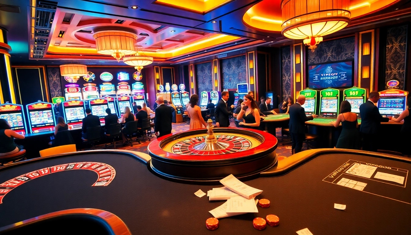 Experience the thrill of winning at VIPSODO66 with luxurious casino tables and vibrant slot machines.