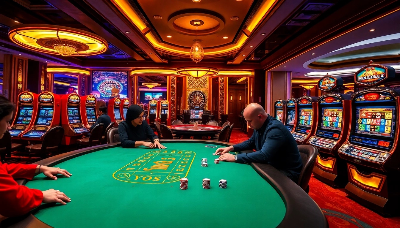 Bongdalu inspired vibrant poker table action in a luxury casino setting.