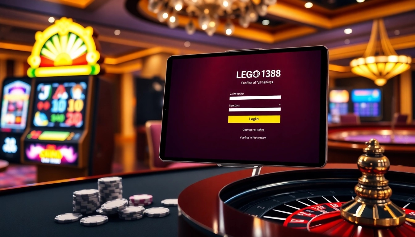 Experience the thrill of online gaming with LEGO138 login amidst vibrant casino visuals.
