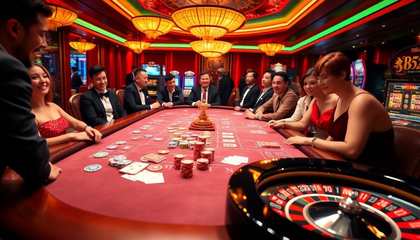 Engage with thrilling games at b52 club, featuring vibrant poker tables and spinning roulette wheels.