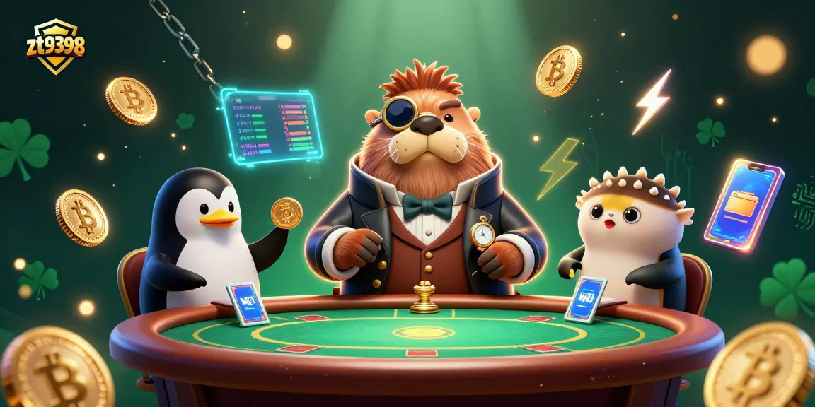 Engage in exciting bets with zt9398 at the underwater poker table featuring animated characters.