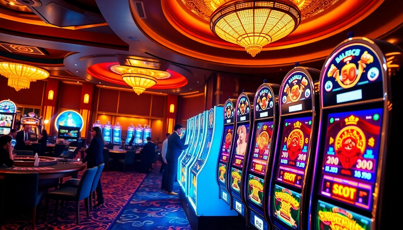 Pemain menikmati pengalaman mendebarkan 'datukwin alternatif' pada mesin slot di sebuah kasino yang ramai.