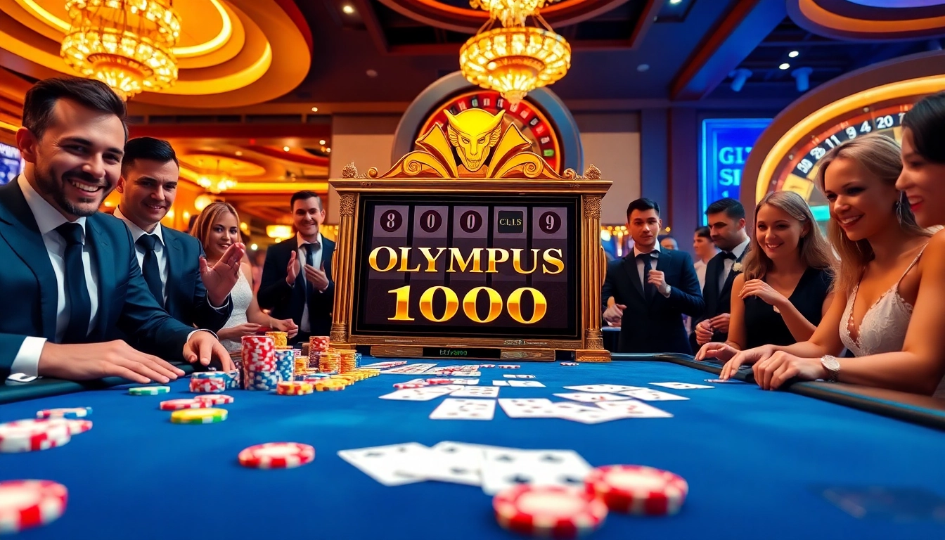 Exciting gameplay at Olympus 1000 slot game, showcasing vibrant chips and a luxurious casino setting.