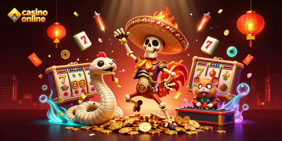 Engage with casino online excitement in this vibrant 3D illustration featuring dynamic characters and slot game elements.