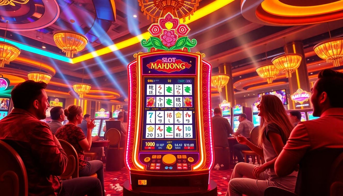 Experience Slot Mahjong excitement at a vibrant casino with engaged players and a dynamic atmosphere.