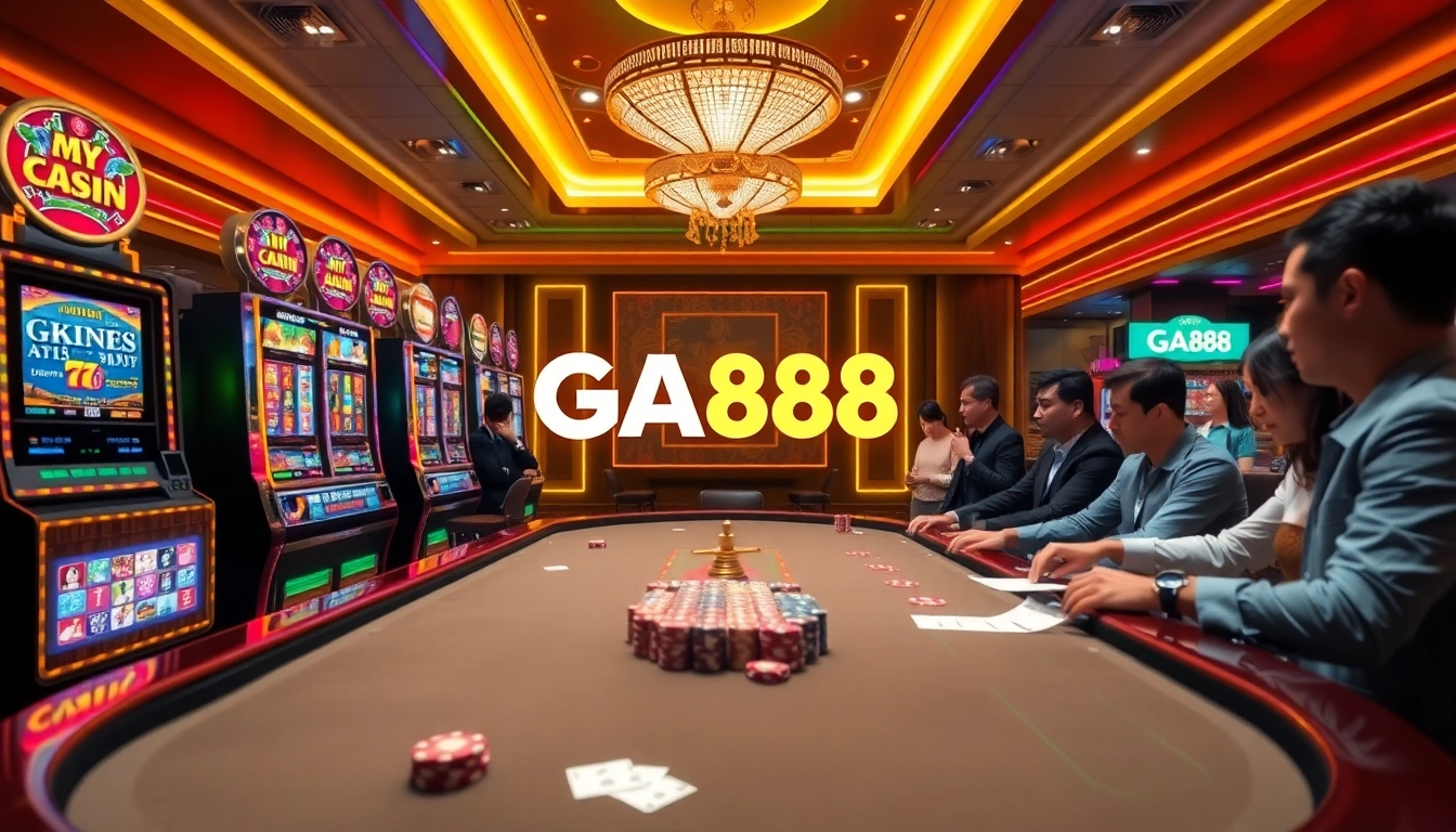 Players enjoying vibrant gaming at GA888 casino, showcasing excitement and professionalism.