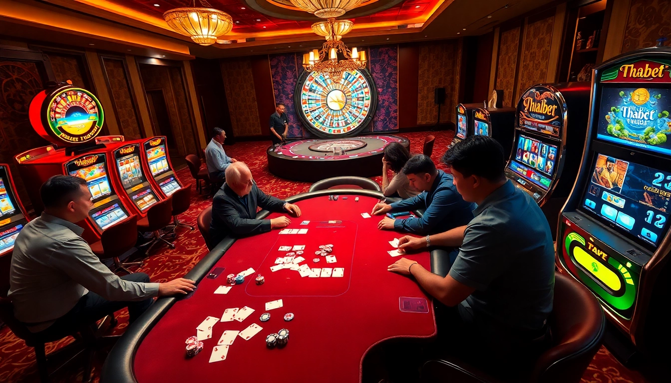 Action-packed poker game at https://thabet.college/ featuring vibrant slot machines and immersive casino atmosphere.