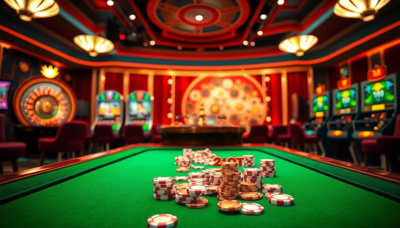 Engaging scene showcasing the Trang Chủ DEBET online gambling platform with vibrant casino elements and excitement.