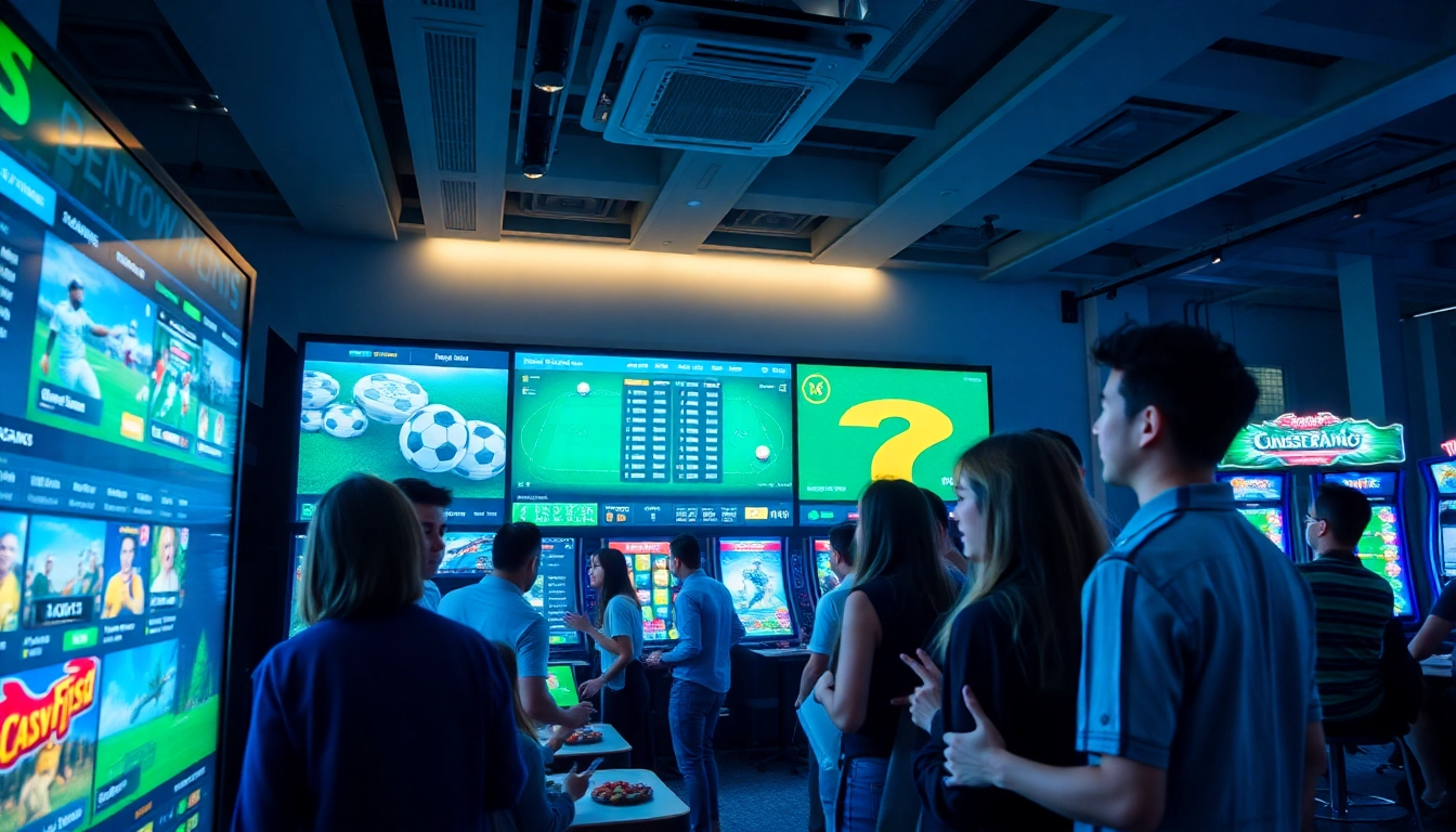 Exciting scene showcasing the online betting platform uu88 with diverse players enjoying sports betting and casino games.