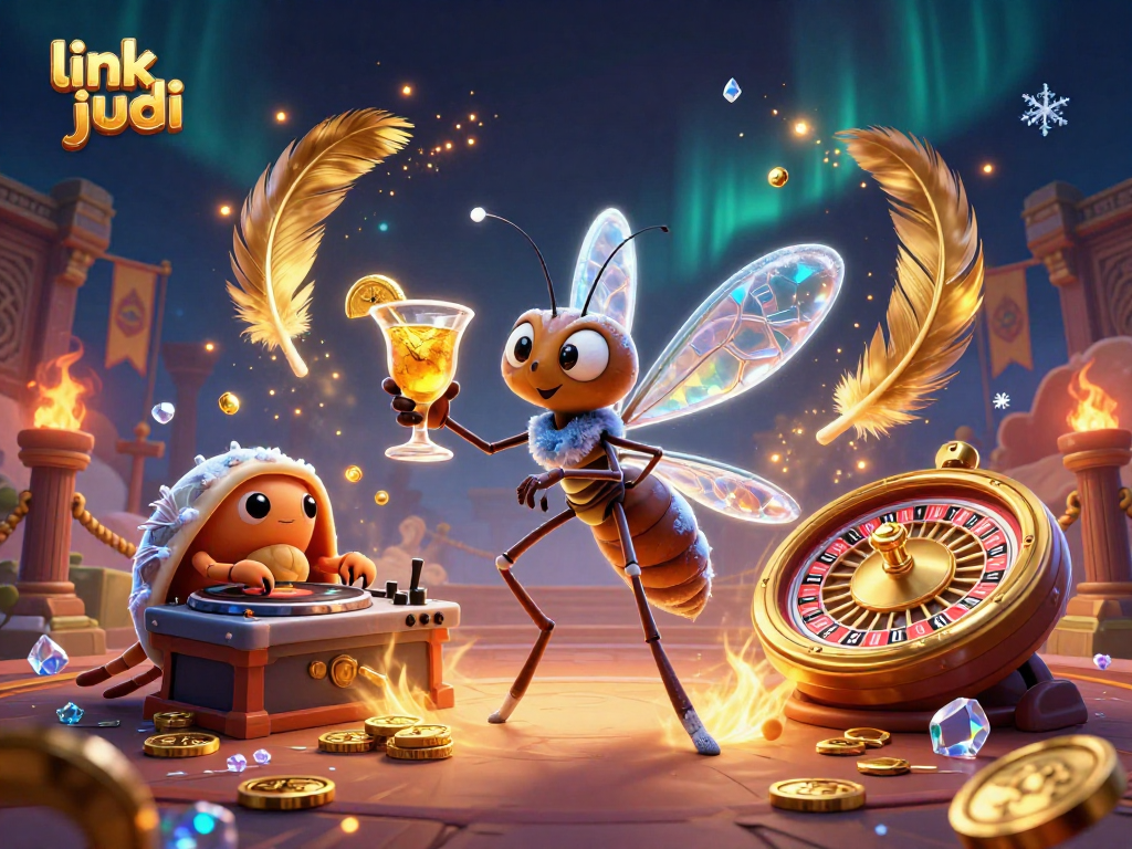 Spin to win at link judi with this vibrant 3D illustration of casino-themed characters.
