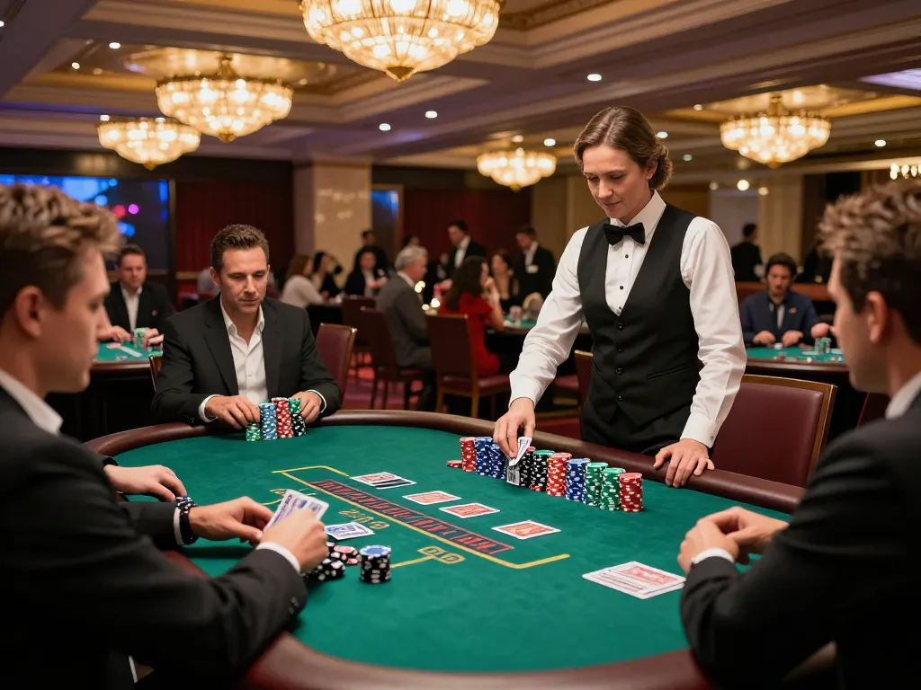 Momen menarik di meja blackjack di kasino mewah, menyoroti permainan strategis dan kegembiraan di https://www.theinsurancem.com/can-you-sell-insurance-from-home/.