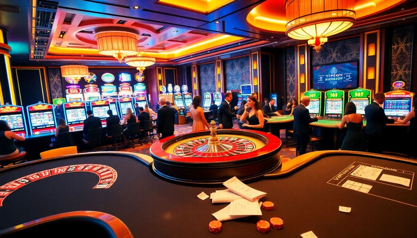 Experience the thrill of winning at VIPSODO66 with luxurious casino tables and vibrant slot machines.