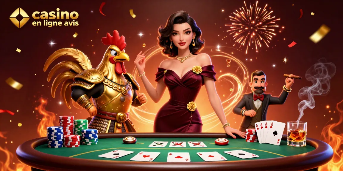 Interagissez avec les avis de casino en ligne à travers une illustration 3D de personnages glamour autour d'une table de poker.