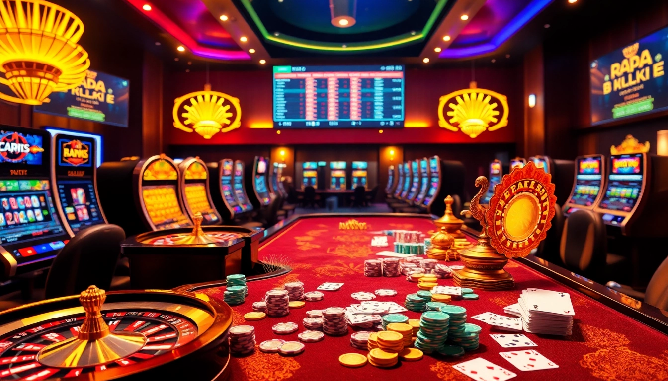 Experience the thrill of raja luck at a luxurious gaming table with roulette and colorful chips.