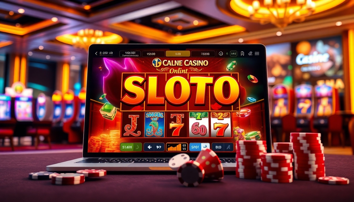 Engaging situs slot demo showcasing vibrant slot games in a luxurious online casino setting.