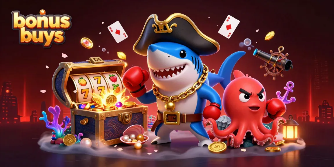 Engage with bonus buys through a vibrant casino scene showcasing colorful characters and slot game elements.