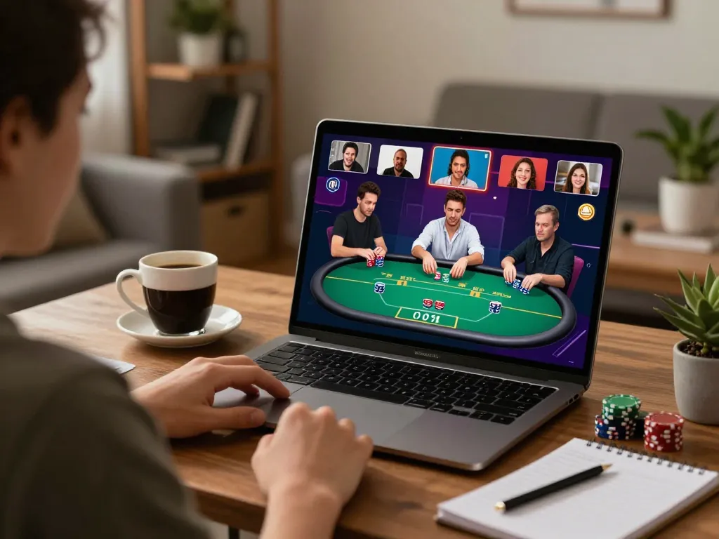 Dewatogel Login Link Alternatif showcased as players strategize in an online poker game, highlighting engagement and comfort.