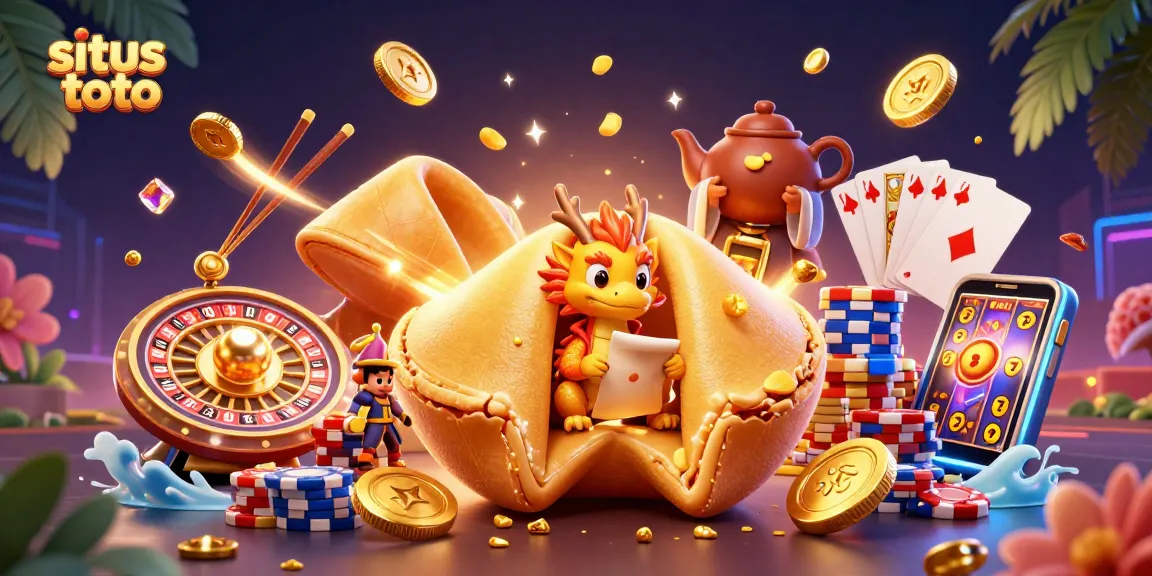 Engage in situs toto with vibrant scenes of golden fortune, dragon wisdom, and casino elements.