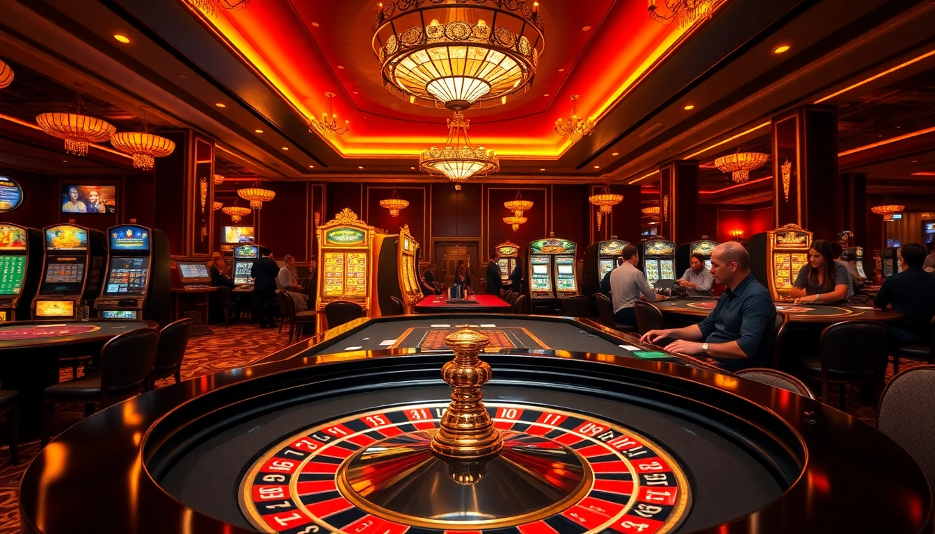 Experience the excitement at https://df999.cn.com/ with players engaged in thrilling casino games surrounded by vibrant slot machines and luxurious decor.
