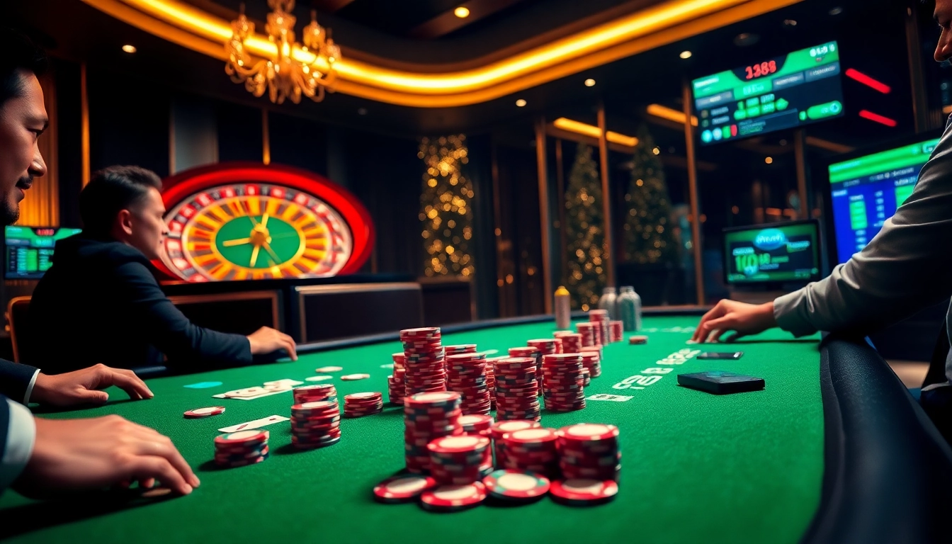 Experience thrilling poker play at J88 with vibrant chips and an engaging atmosphere.