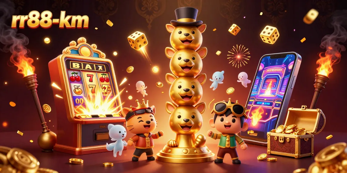 Spin the reels with rr88-km as the vibrant totem and slot machine burst with excitement.