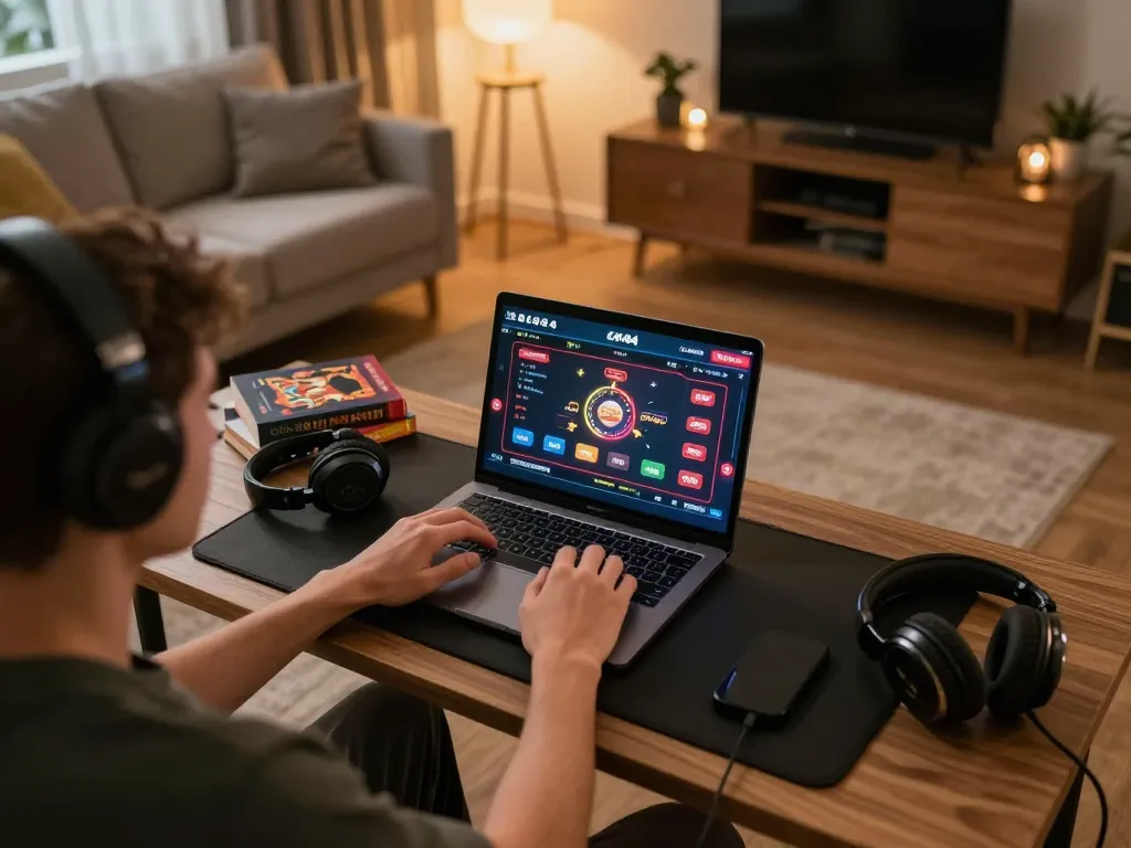 Engaging online gambling experience with CK444 on a laptop, showcasing a modern gaming setup.