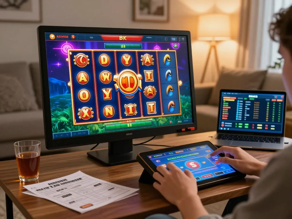 Dreidelsandmore players engaging with the exciting slot game interface, showcasing home gaming atmosphere.