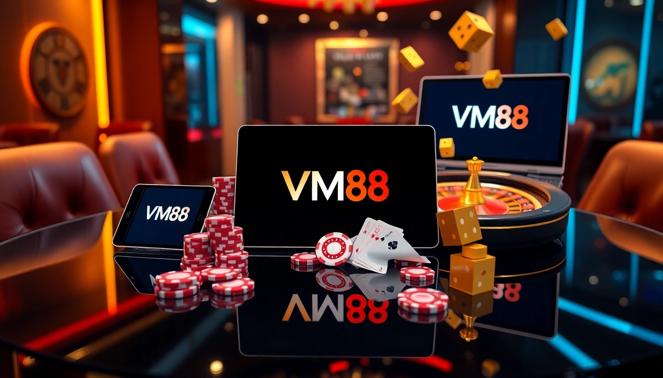 Engaging VM88 online casino interface showing dynamic roulette spin and poker chips in action