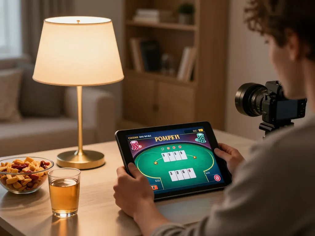 Play poker online with LV88SEO in a cozy home setup featuring a tablet.