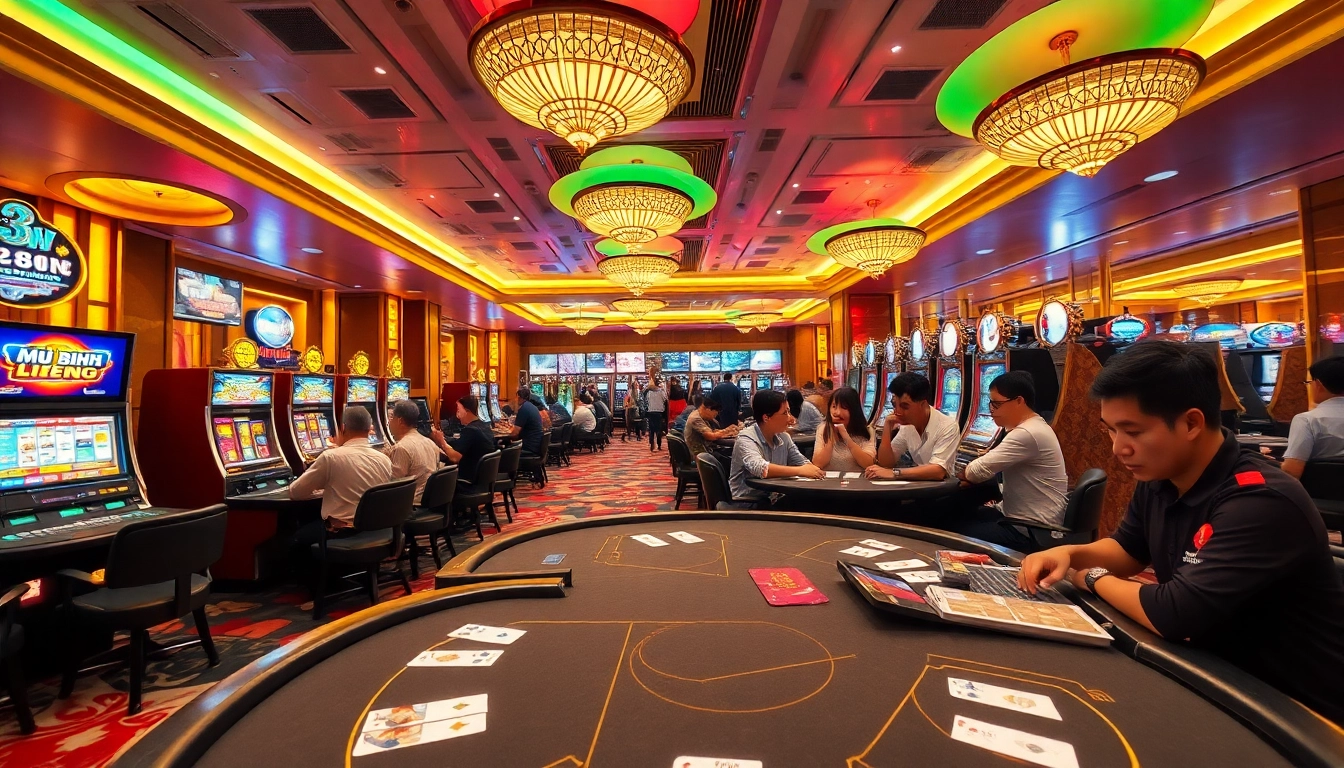 3WIN casino gaming floor with vibrant tables and enthusiastic players