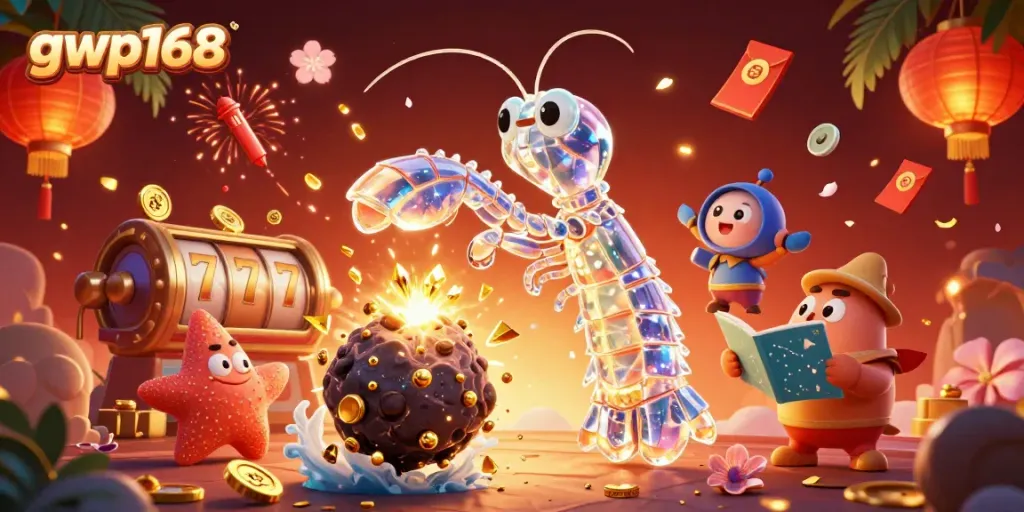 Game seru di GWP168 dengan samurai mantis dan elemen kasino yang berkilau.
