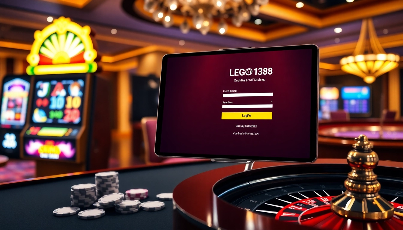 Experience the thrill of online gaming with LEGO138 login amidst vibrant casino visuals.