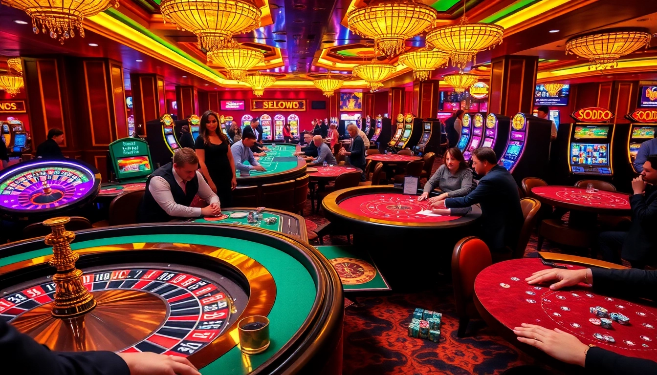 Experience the excitement of SODO Casino with players engaged at glamorous gaming tables.