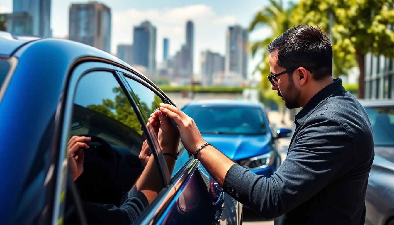 Tinting vehicle windows for improved privacy and style, showcasing window tint near me services.