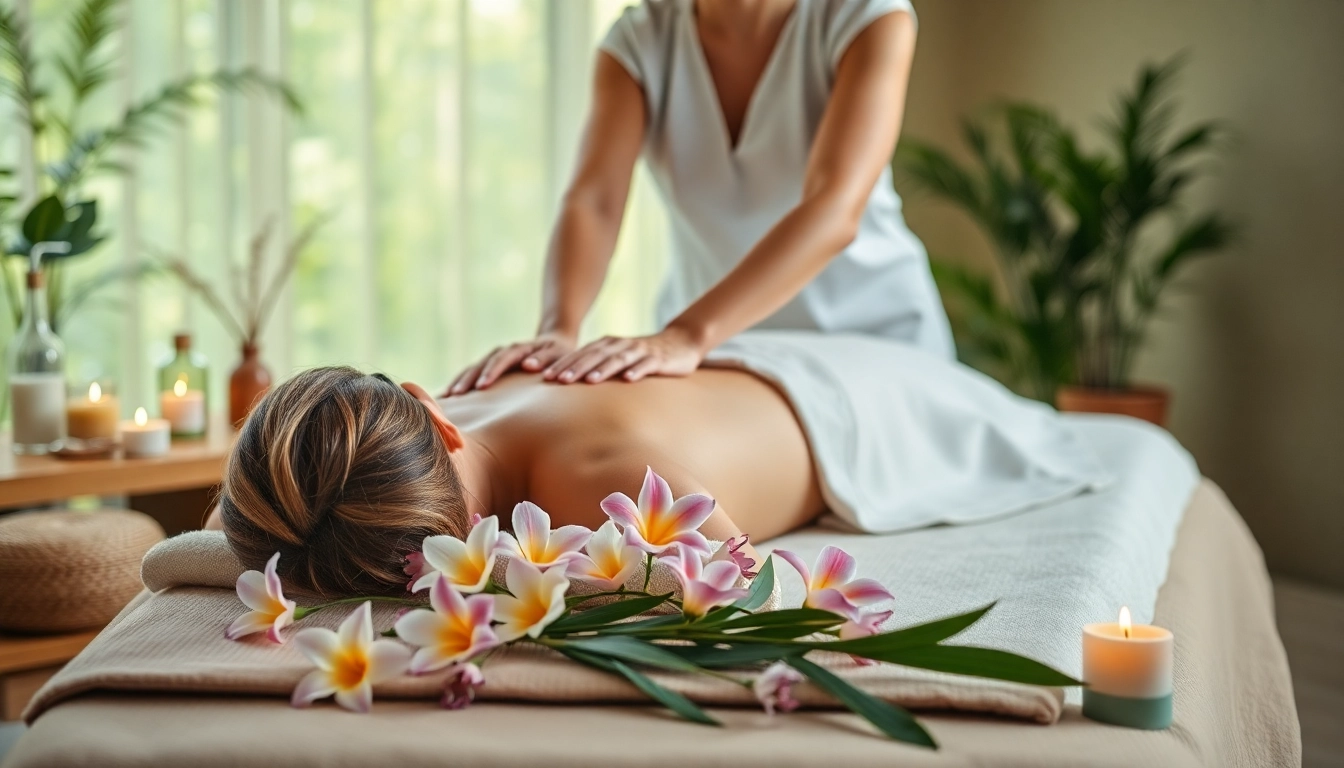 Relaxing scene of 동탄출장마사지 with a therapist and calming spa elements.