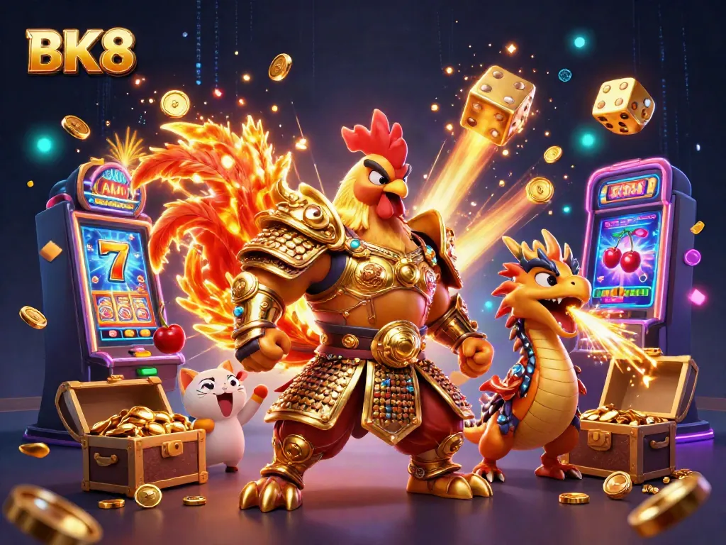 Experience the excitement of BK8 with a vibrant 3D casino illustration showcasing dynamic gaming excitement with great visuals.
