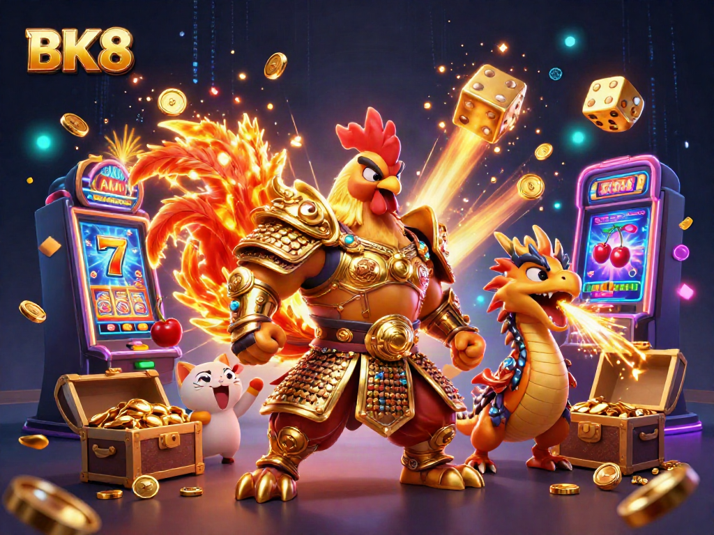 Experience the excitement of BK8 with a vibrant 3D casino illustration showcasing dynamic gaming excitement with great visuals.