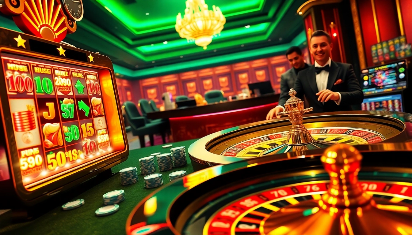 Nổ Hũ Đổi Thưởng displayed on a dazzling slot machine amid a vibrant casino environment.