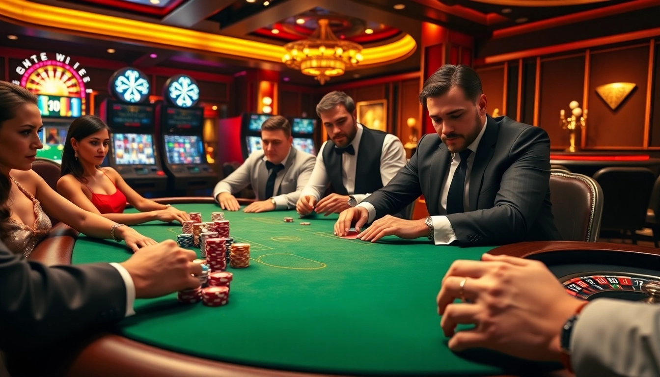 Players strategizing at a high-stakes poker table, capturing the essence of Go 99 gambling excitement.