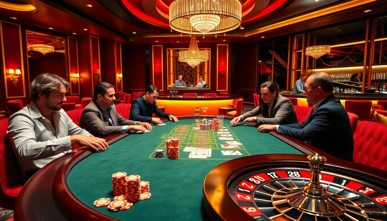 SODO casino players placing bets at a luxurious poker table in an upscale gambling environment