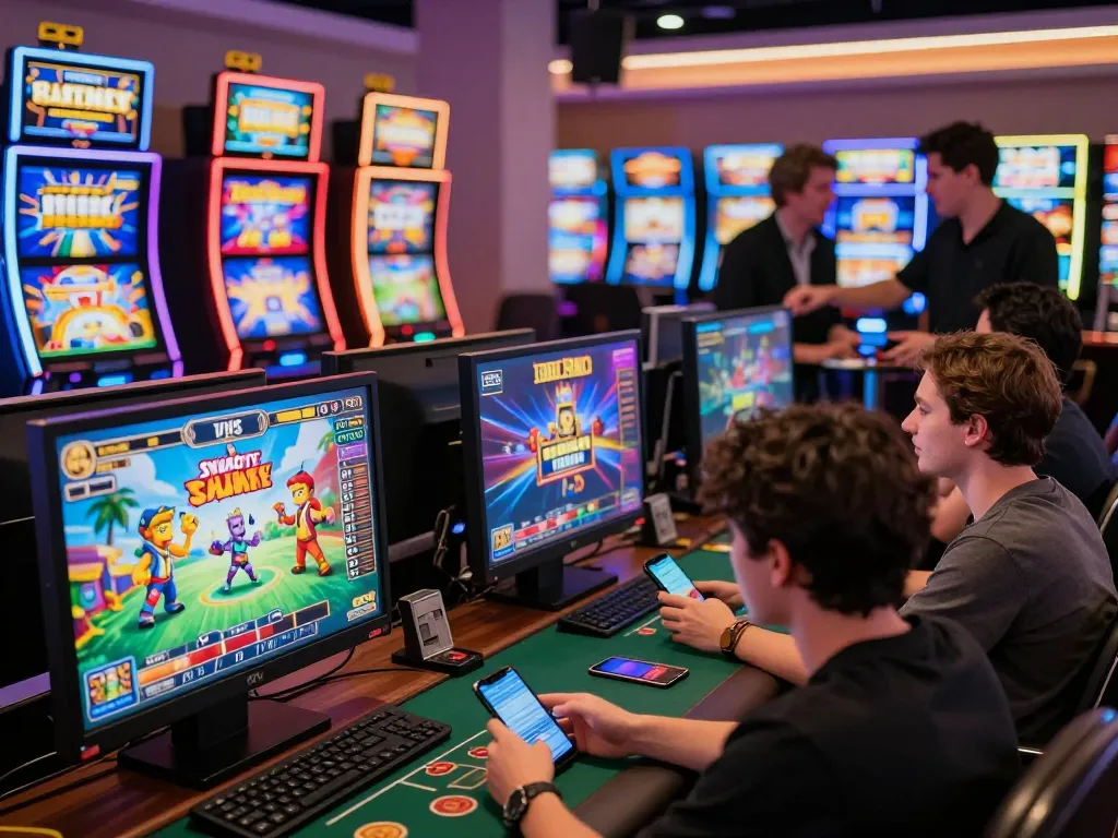 Engaged players enjoying Rikvip's diverse gaming options in a vibrant online casino atmosphere.