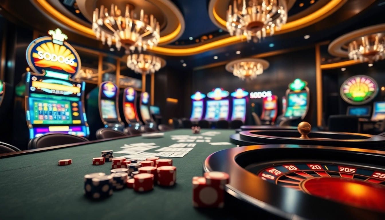 Experience the excitement of casino gaming with SODO66's vibrant tables and slot machines.