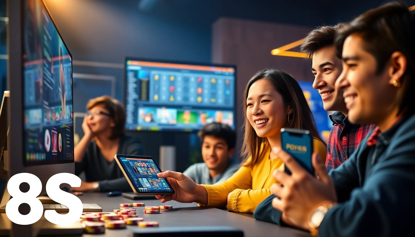 8s online gambling platform, showcasing users enjoying various games in a vibrant, modern interface.