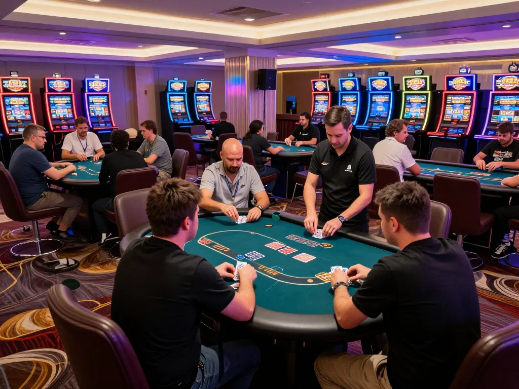 Engaged players at Bl555 poker tables strategizing their next move in vibrant casino settings